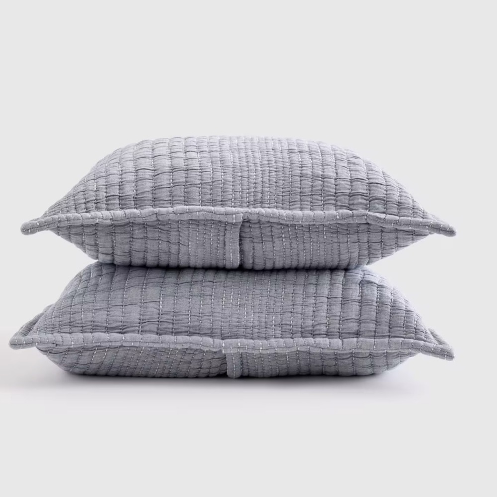 NWOT QUINCE Organic Cotton Channel Stitch Sham Set Standard Blue 3665